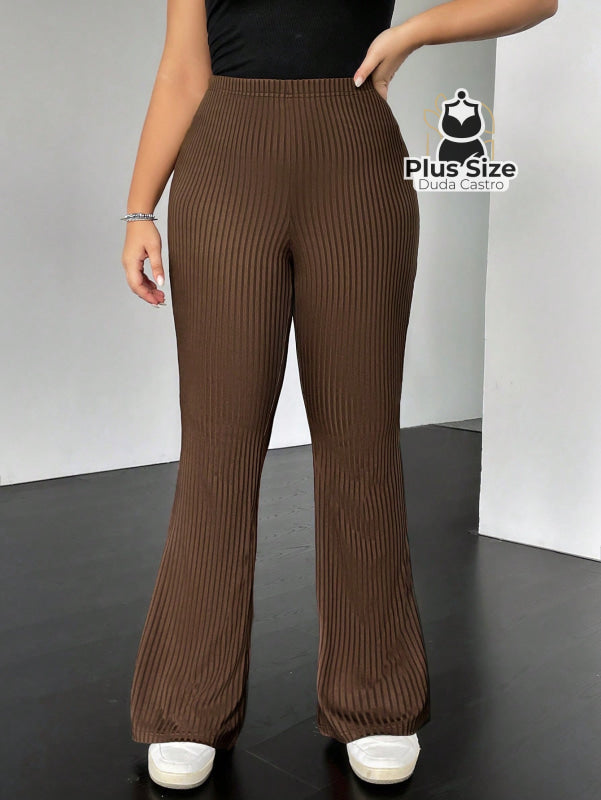 Calça De Tricô Malha Flare Plus Size Calça