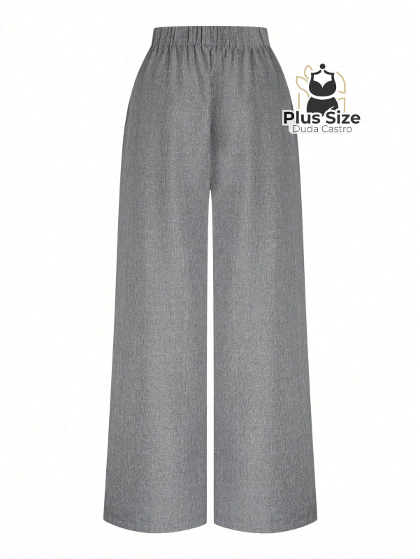 Calça Perna Larga Cintura Alta com Detalhe de Botões Várias Cores Plus Size Calça Perna Larga Cintura Alta com Detalhe