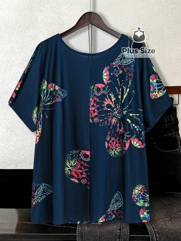 Camiseta Solta Com Borboletas Plus Size Blusa
