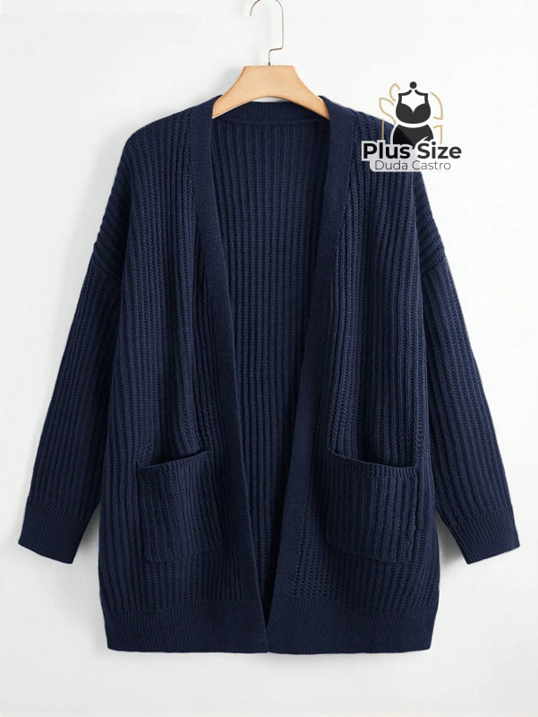 Cardigan de Tricô com Bolsos Várias Cores Plus Size Cardigan de Tricô com Bolsos Várias Cores Plus Size