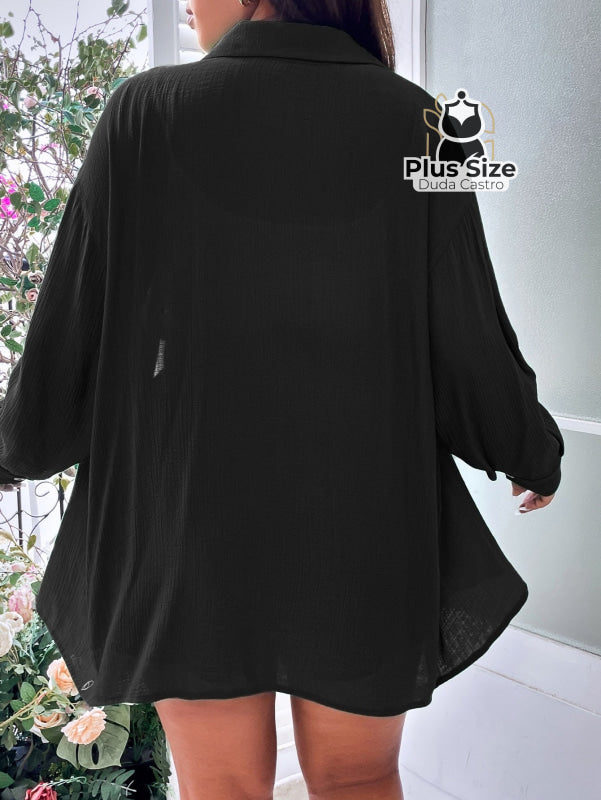 Conjunto De Blusa Botão E Short Várias Cores Plus Size