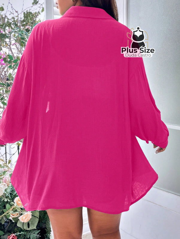 Conjunto De Blusa Botão E Short Várias Cores Plus Size