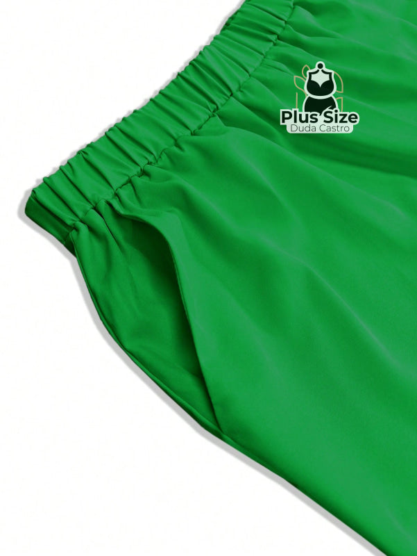 Conjunto de Calça Larga com Gola de Lapela e Calça de Perna Larga com Bolso Plus Size Conjunto de Calça Larga com Gola