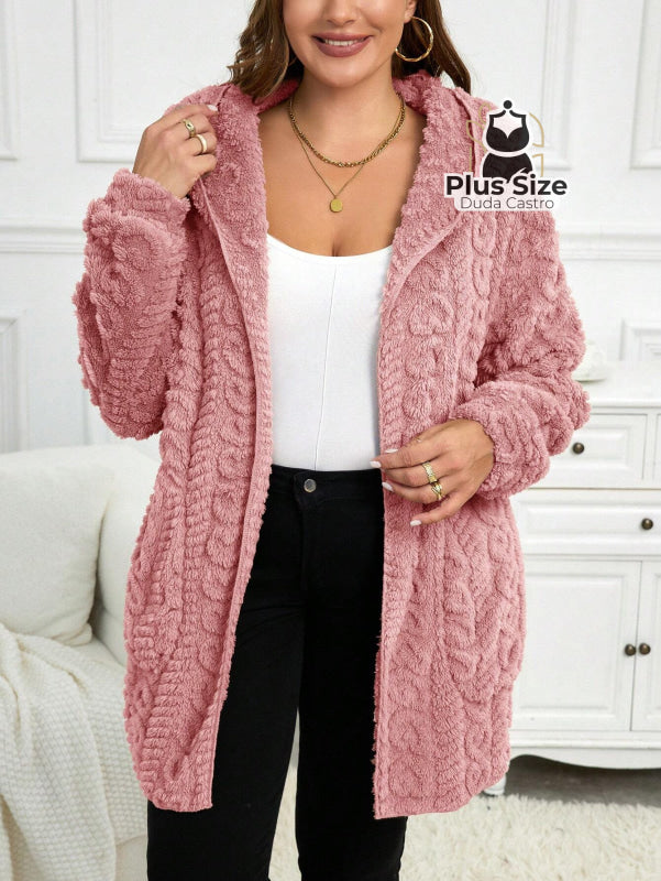 Jaqueta Acolchoada e Forrada com Capuz e Bolsos Plus Size para Inverno Jaqueta Acolchoada e Forrada com Capuz e Bolsos