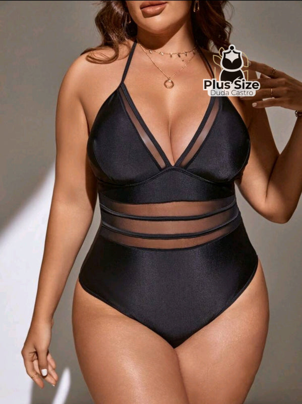 Maiô Alça Finas Preto Com Tule Na Cintura