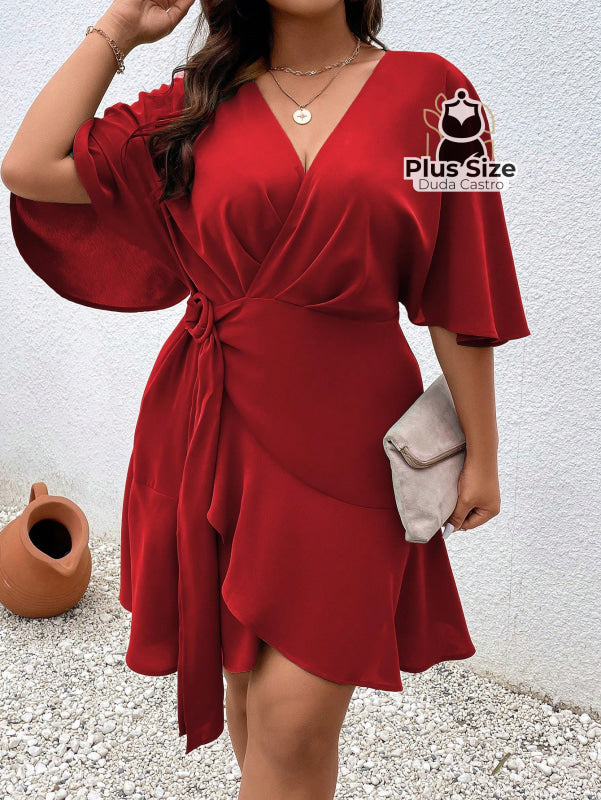 Vestido Com Detalhe Transpassado E Decote V Várias Cores Plus Size