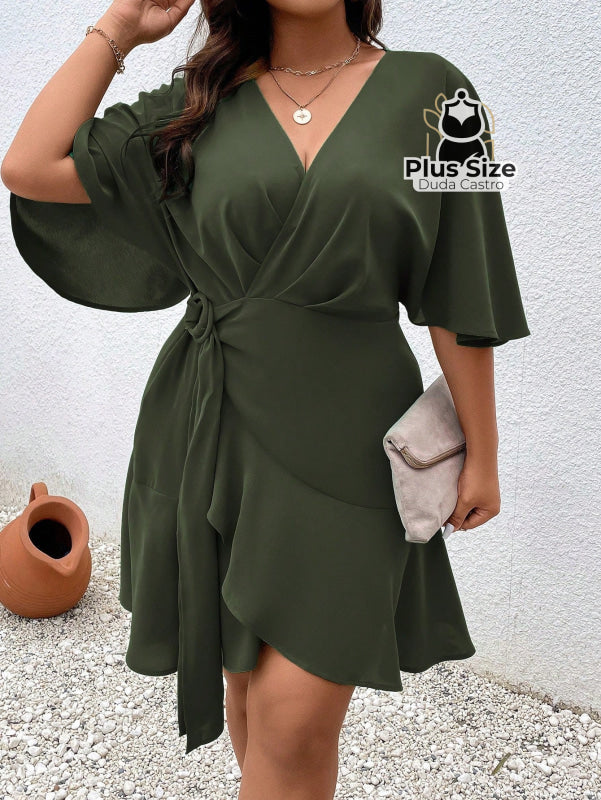 Vestido Com Detalhe Transpassado E Decote V Várias Cores Plus Size