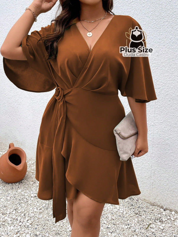 Vestido Com Detalhe Transpassado E Decote V Várias Cores Plus Size