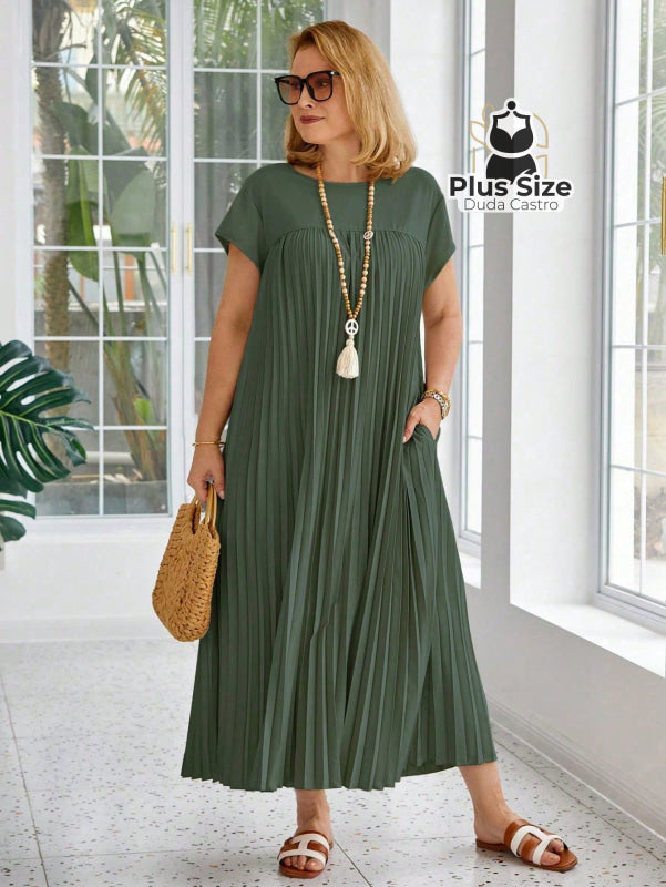 Vestido Longo Solto E Elegante Com Bolsos Plus Size Várias Cores