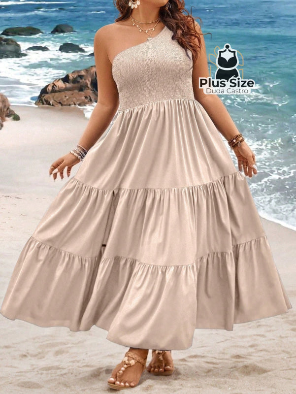 Vestido Longo Um Ombro Só Com Fenda Plus Size Várias Cores Vestidos Size