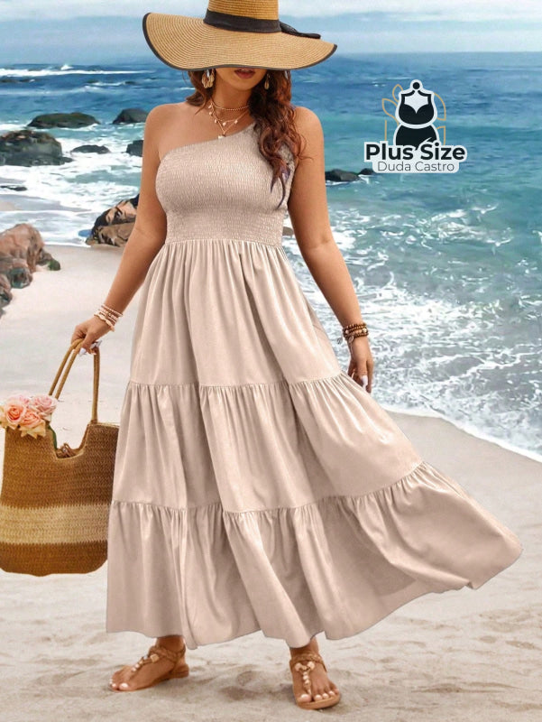Vestido Longo Um Ombro Só Com Fenda Plus Size Várias Cores Vestidos Size