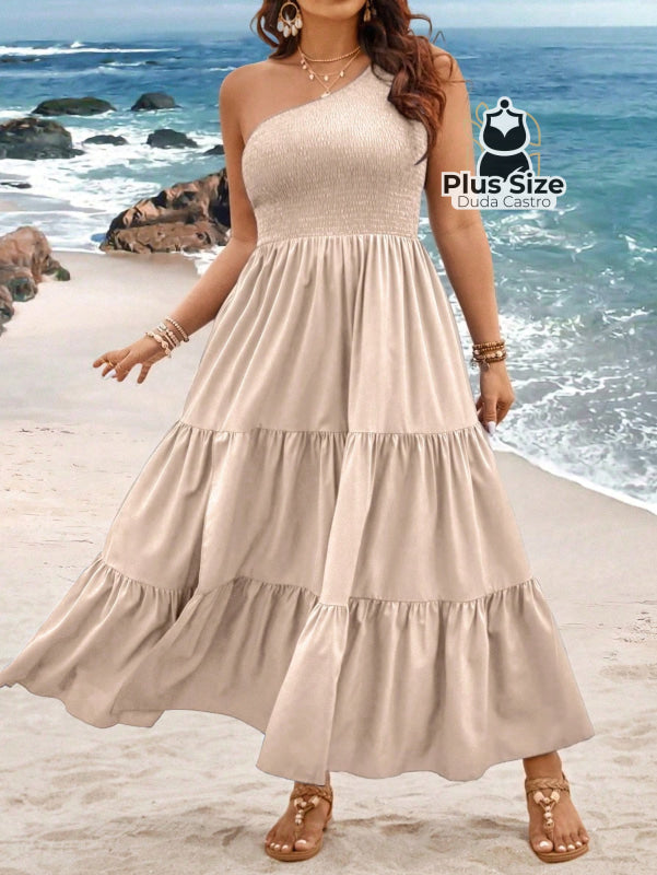 Vestido Longo Um Ombro Só Com Fenda Plus Size Várias Cores Vestidos Size