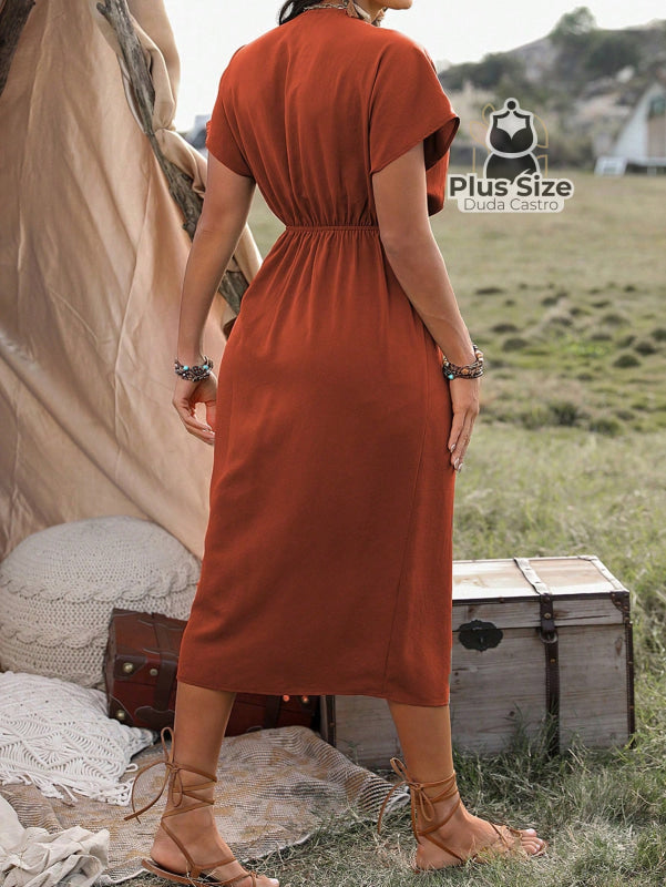 Vestido Midi Liso Transpassado Plus Size Várias Cores