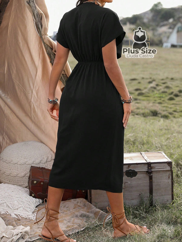Vestido Midi Liso Transpassado Plus Size Várias Cores