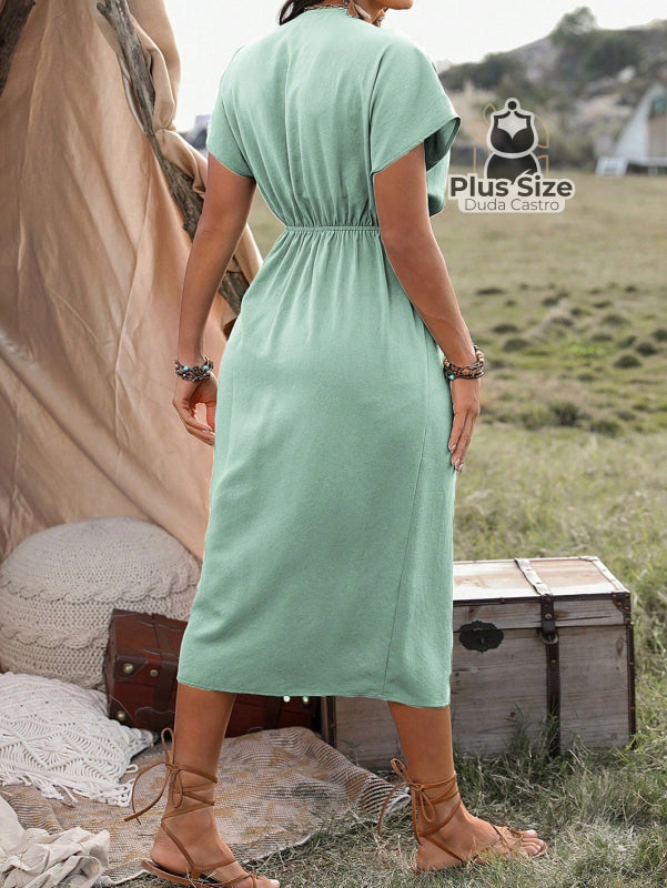 Vestido Midi Liso Transpassado Plus Size Várias Cores