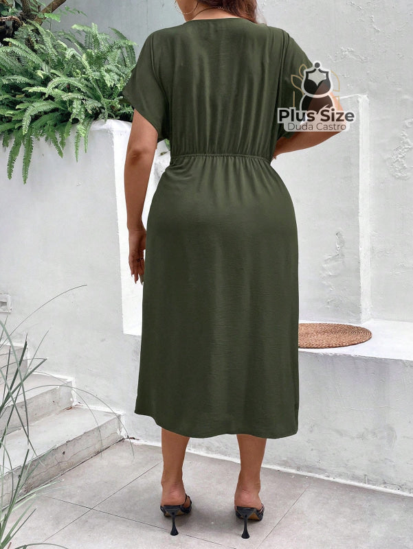 Vestido Midi Liso Transpassado Plus Size Várias Cores
