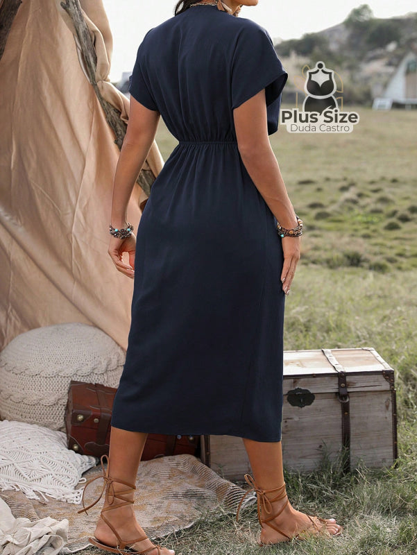 Vestido Midi Liso Transpassado Plus Size Várias Cores