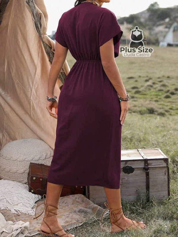 Vestido Midi Liso Transpassado Plus Size Várias Cores