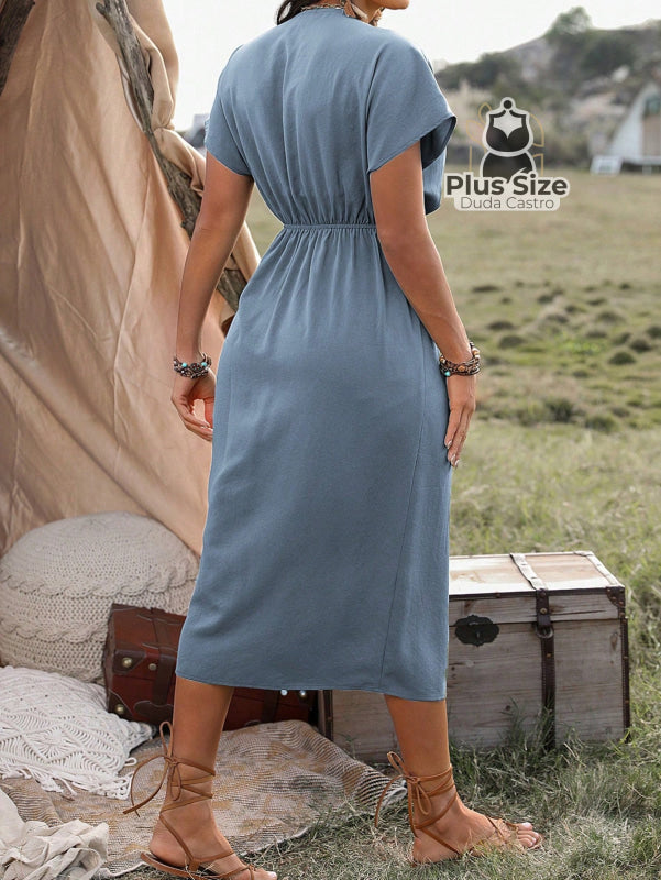 Vestido Midi Liso Transpassado Plus Size Várias Cores