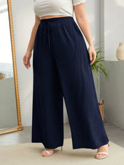 Pantalona Lisa de Cintura Alta e Cordinha na Cintura Plus Size