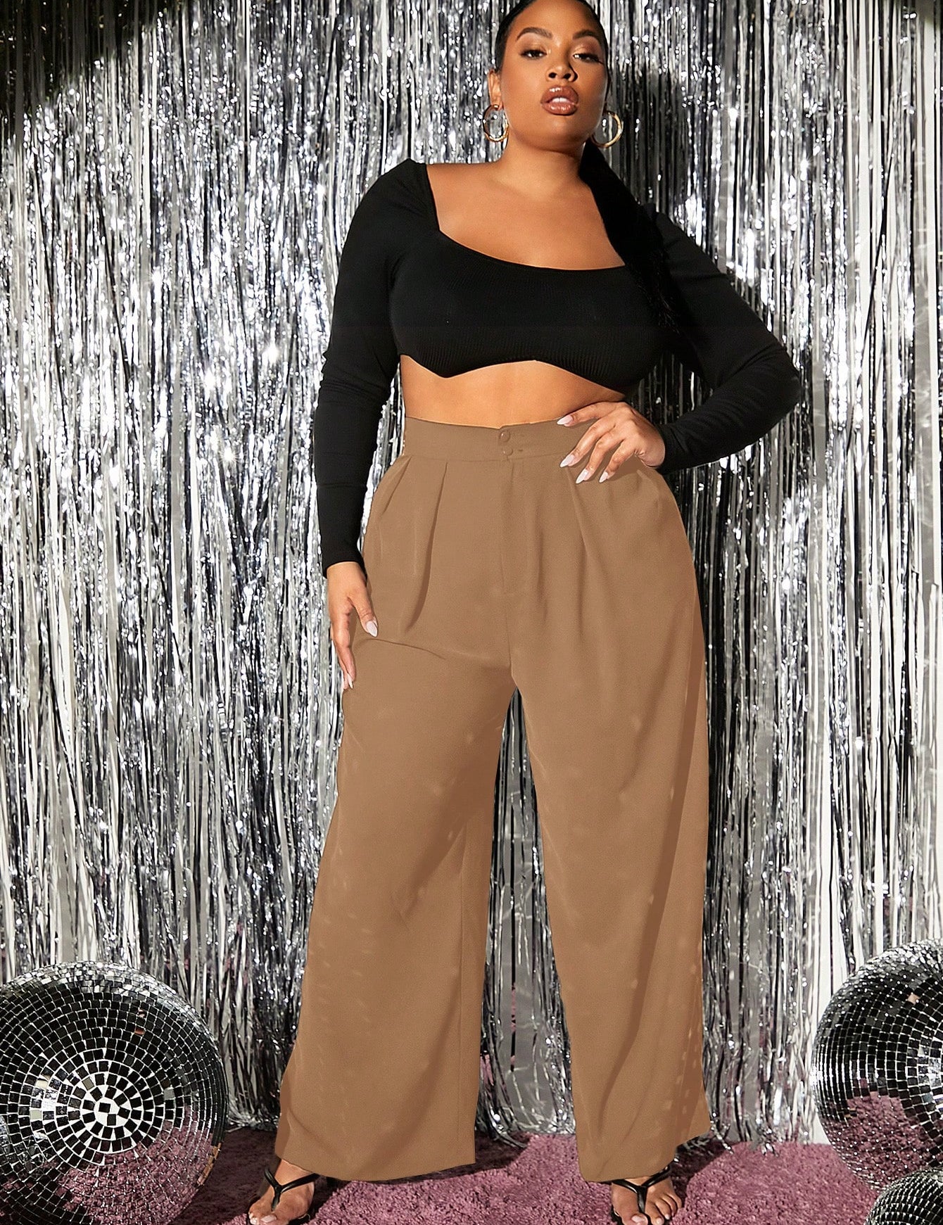 Calça Cintura Alta Pernas Largas Coz com Botão Várias Cores Plus Size