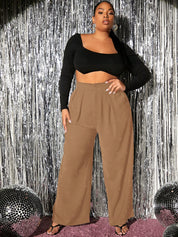 Calça Cintura Alta Pernas Largas Coz com Botão Várias Cores Plus Size