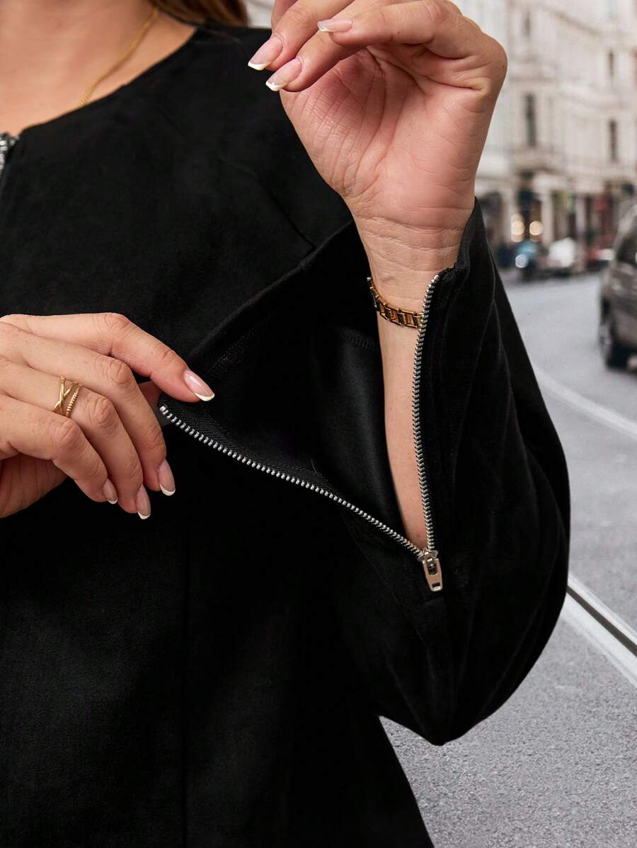 Jaqueta Preta de Camurça Plus Size,