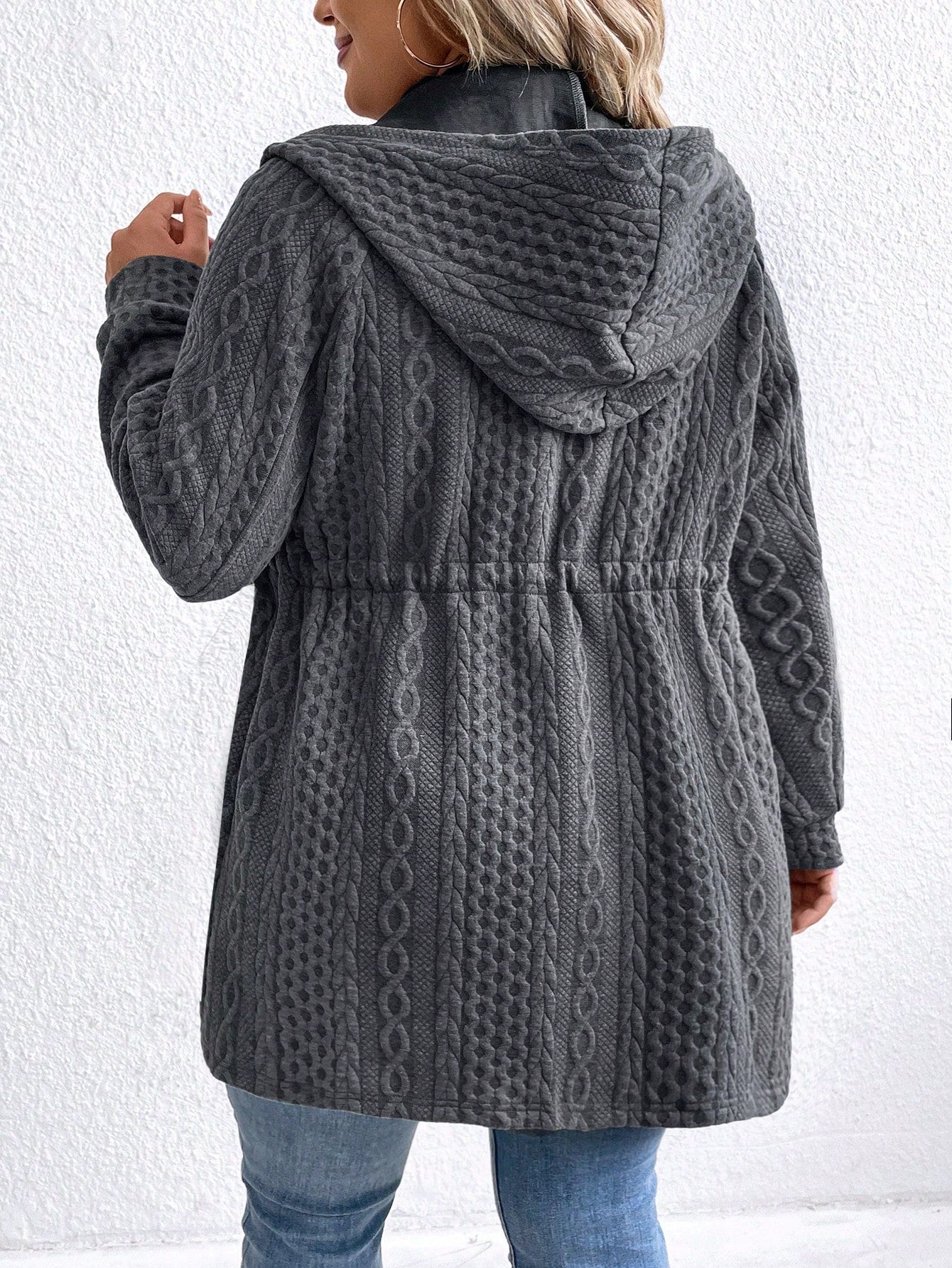 Jaqueta com Capuz, Colarinho com Laço  Bolso e Zíper Plus Size Várias Cores