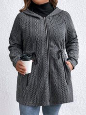 Jaqueta com Capuz, Colarinho com Laço  Bolso e Zíper Plus Size Várias Cores