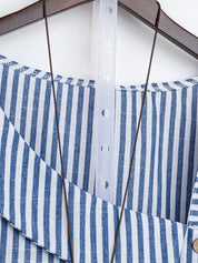 Camisa em Algodão e Viscose com Colarinho Assimétrico Listrada Plus Size Várias Cores