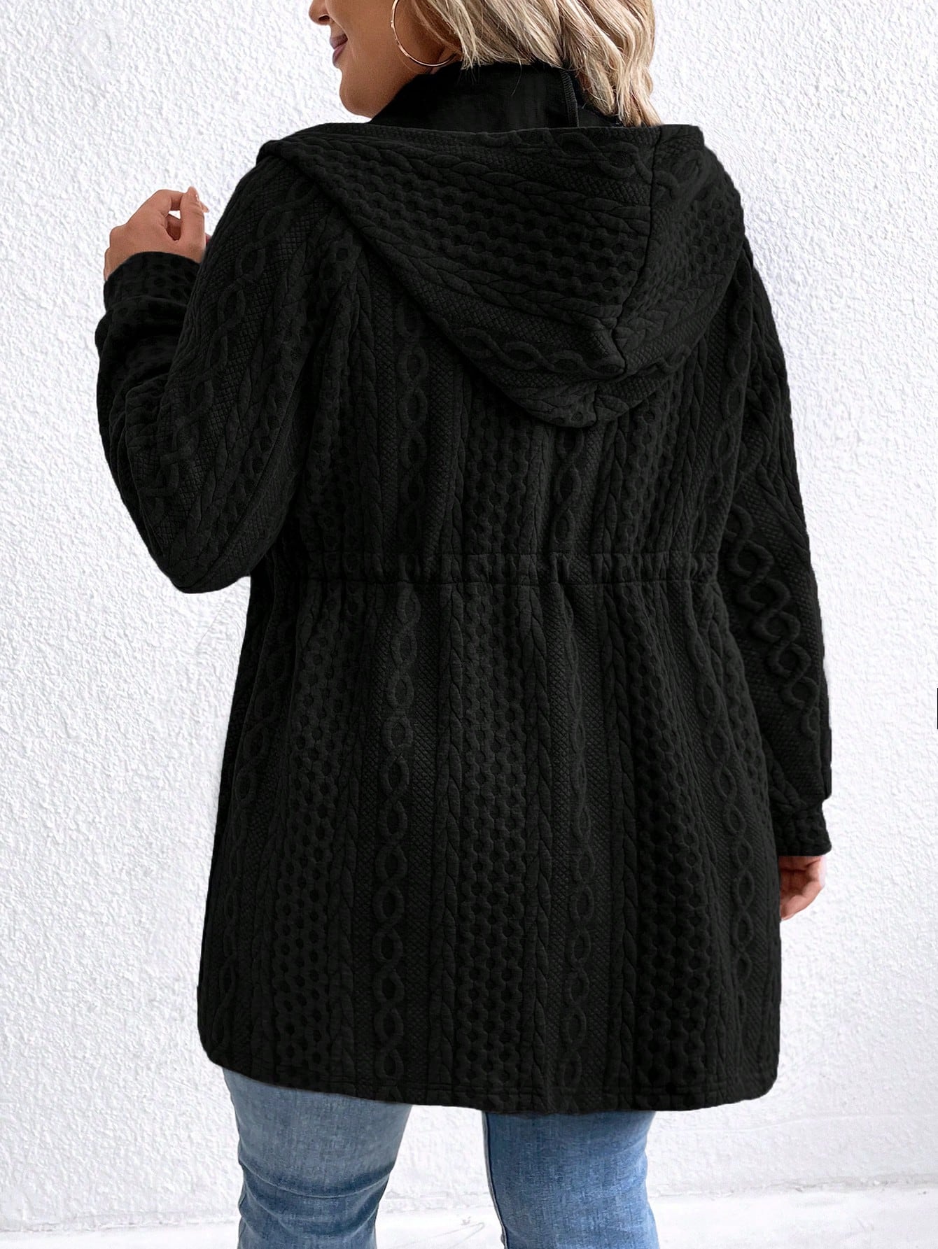 Jaqueta com Capuz, Colarinho com Laço  Bolso e Zíper Plus Size Várias Cores