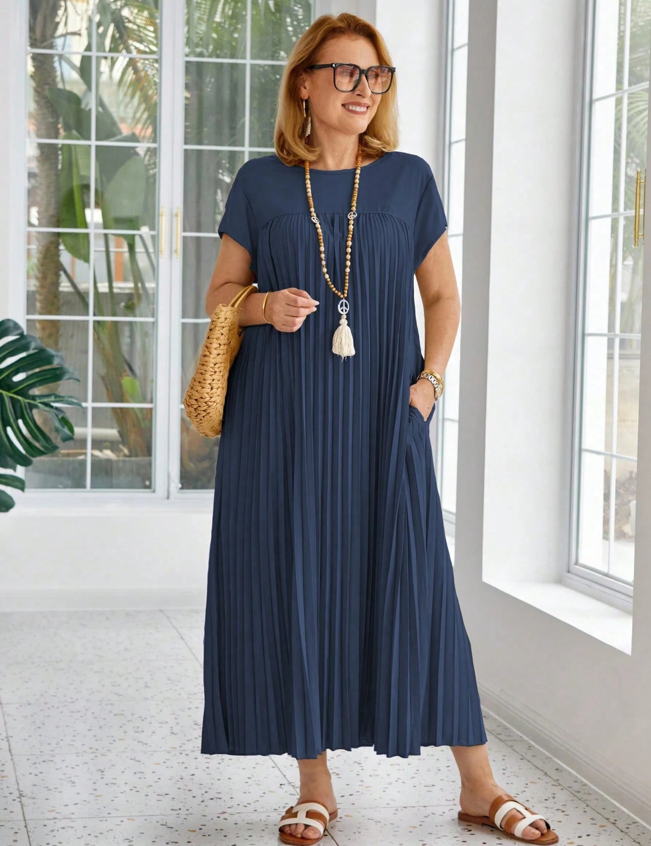 Vestido Solto e Elegante com Bolsos Plus Size Várias Cores
