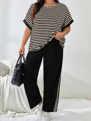 Conjunto Blusa Listrada e Calça Lisa Plus Size – Conforto, Estilo e Atitude, Tudo em Um Só Look