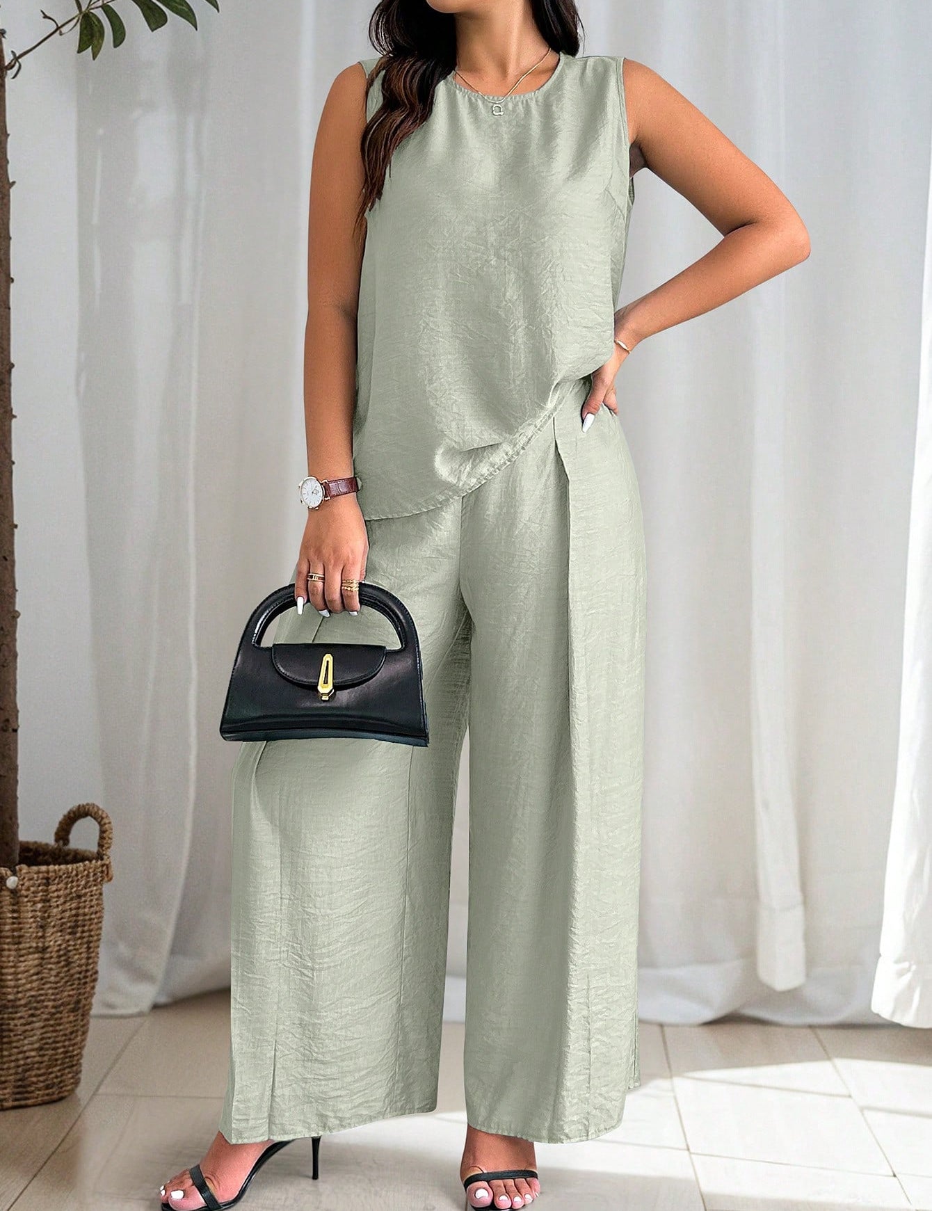 Conjunto de Regata e Calça Viscose e Poliamida Plus Size