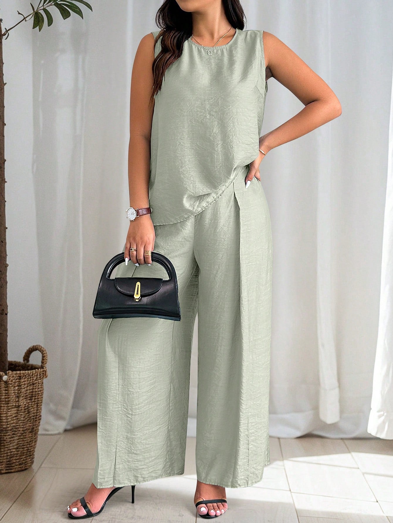 Conjunto de Regata e Calça Viscose e Poliamida Plus Size
