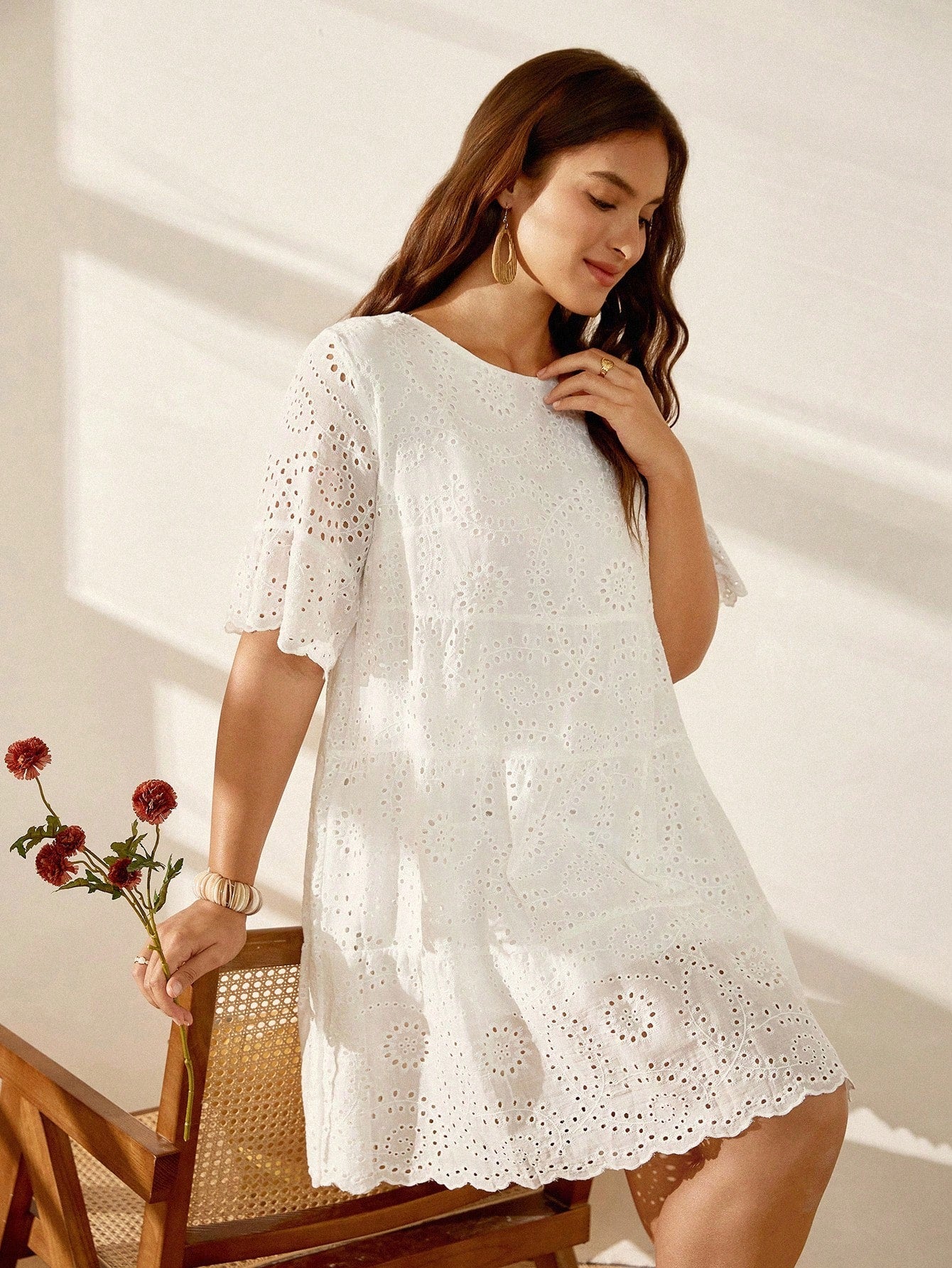 Vestido Bata Bordado em Laise Branco
