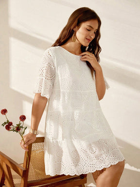 Vestido Bata Bordado em Laise Branco