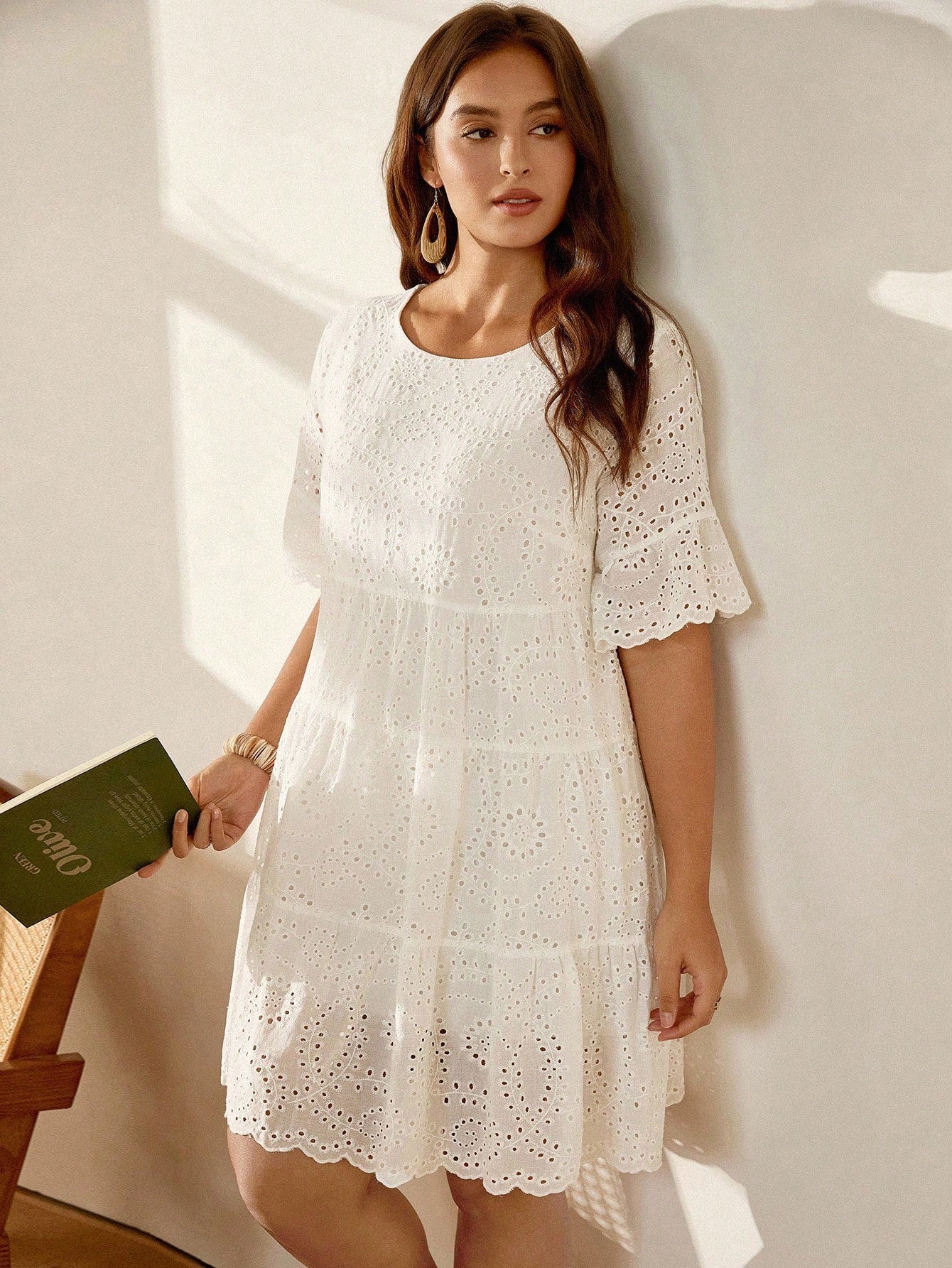 Vestido Bata Bordado em Laise Branco