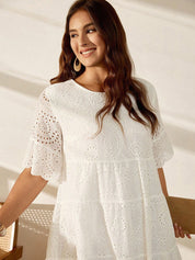 Vestido Bata Bordado em Laise Branco