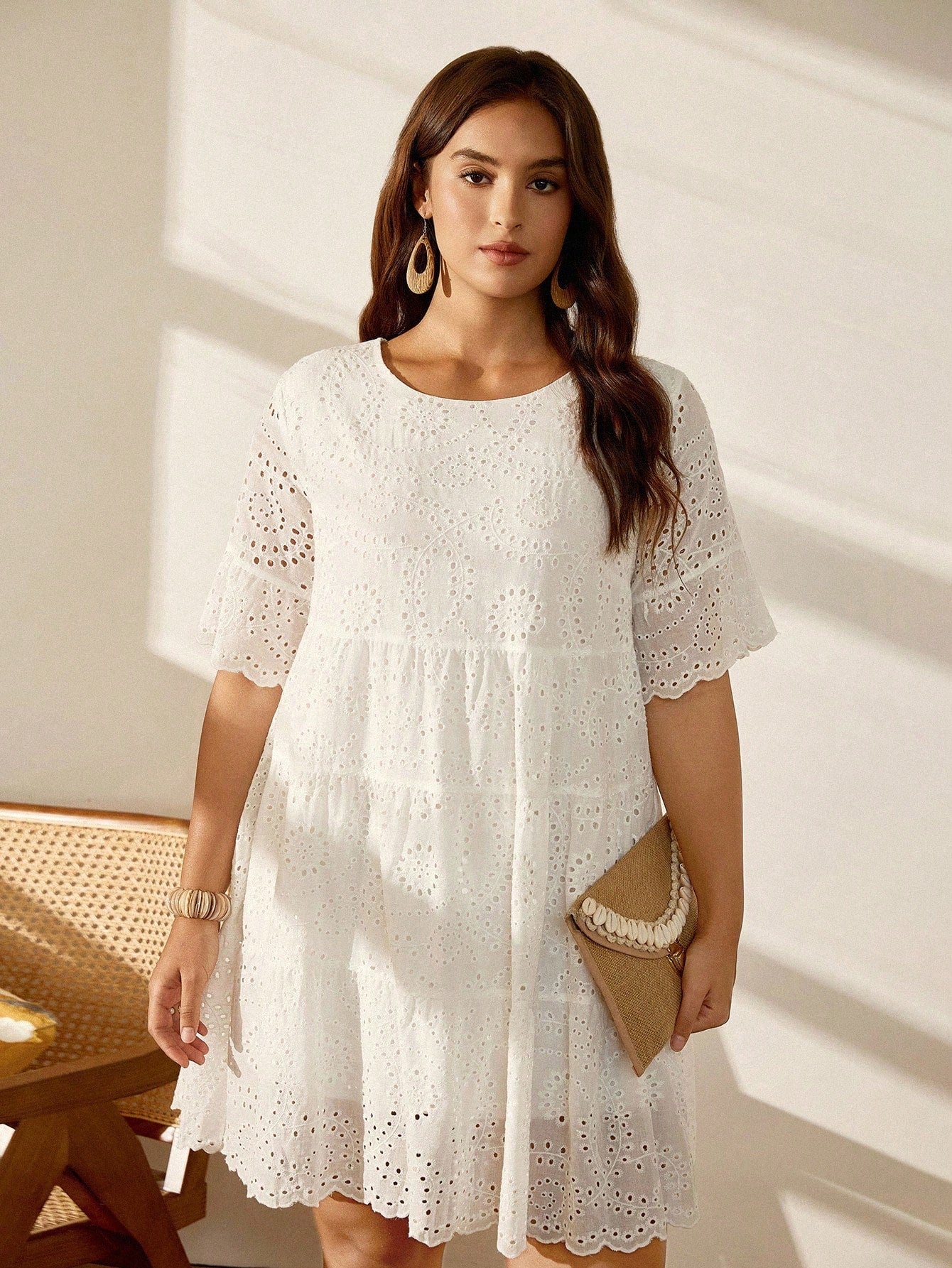 Vestido Bata Bordado em Laise Branco