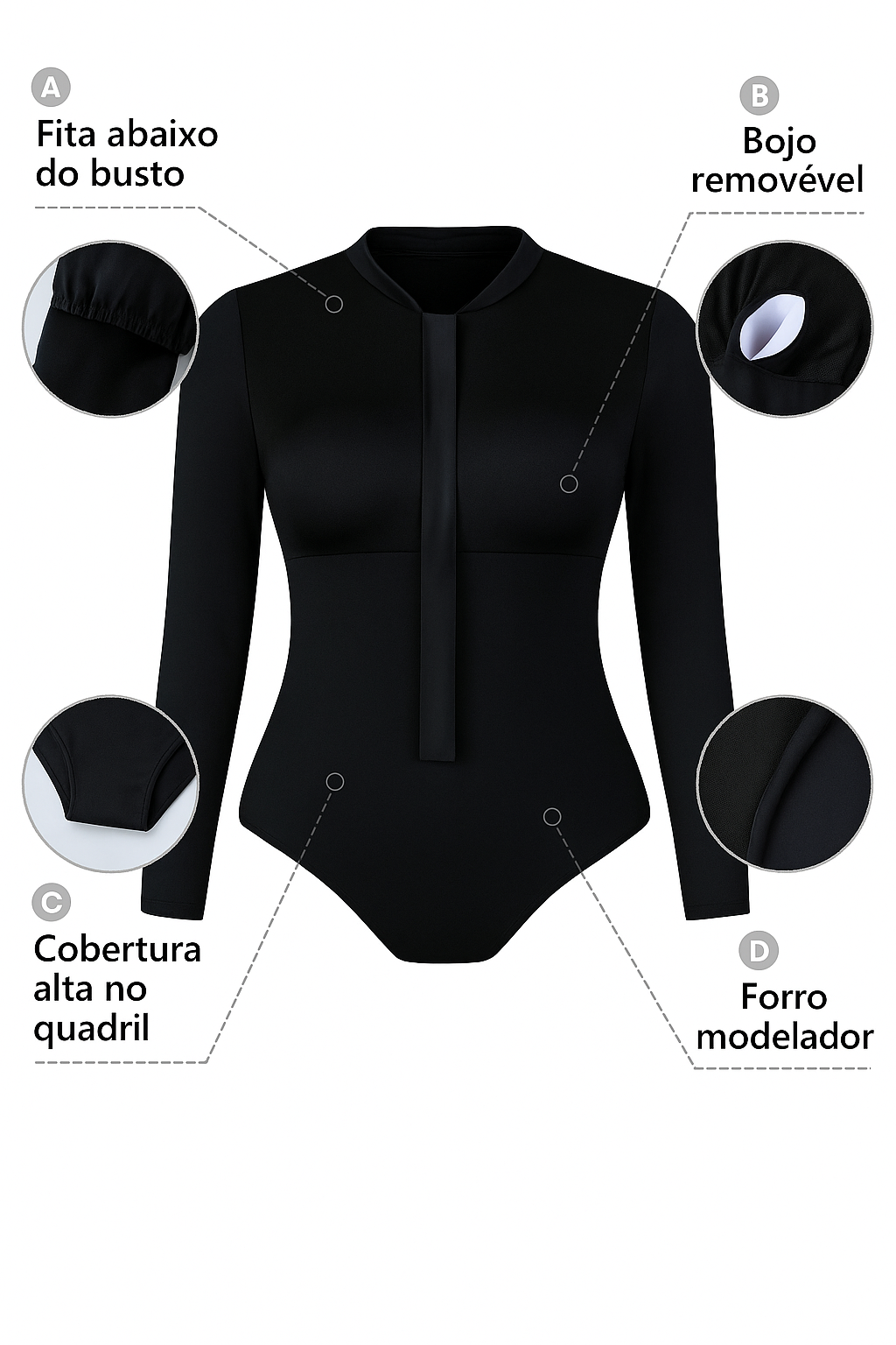 Body Modelador com Zíper e Amarração nas Costas – Esculpe e Domina