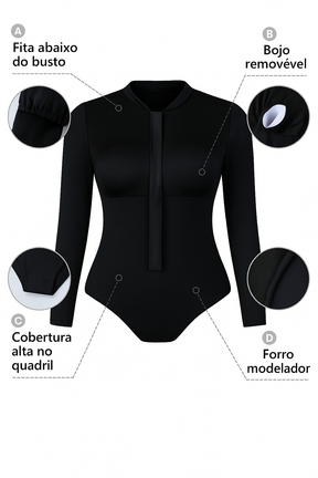Body Modelador com Zíper e Amarração nas Costas – Esculpe e Domina