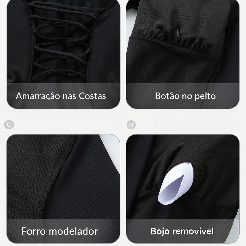 Body Modelador com Zíper e Amarração nas Costas – Esculpe e Domina