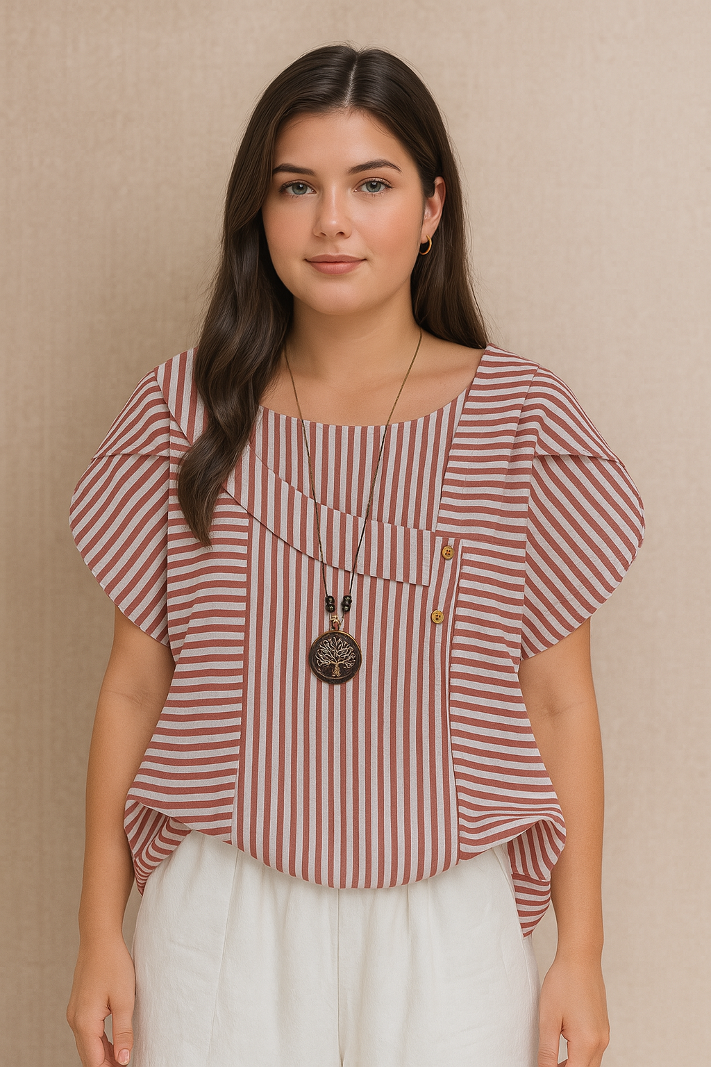 Camisa em Algodão e Viscose com Colarinho Assimétrico Listrada Plus Size Várias Cores