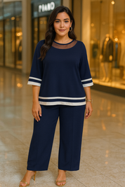 Conjunto de Calça e Blusa com Detalhes Sofisticado em Tule Plus Size