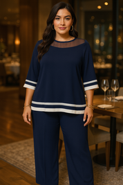 Conjunto de Calça e Blusa com Detalhes Sofisticado em Tule Plus Size