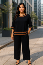 Conjunto de Calça e Blusa com Detalhes Sofisticado em Tule Plus Size