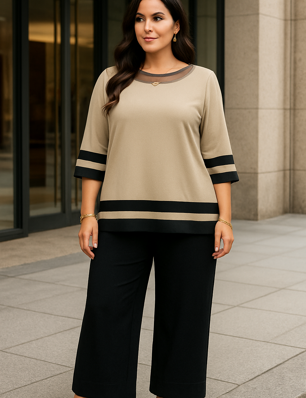 Conjunto de Calça e Blusa com Detalhes Sofisticado em Tule Plus Size