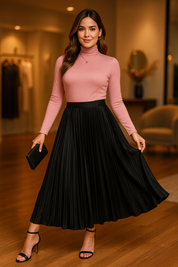 Saia Longa Plissada Plus Size