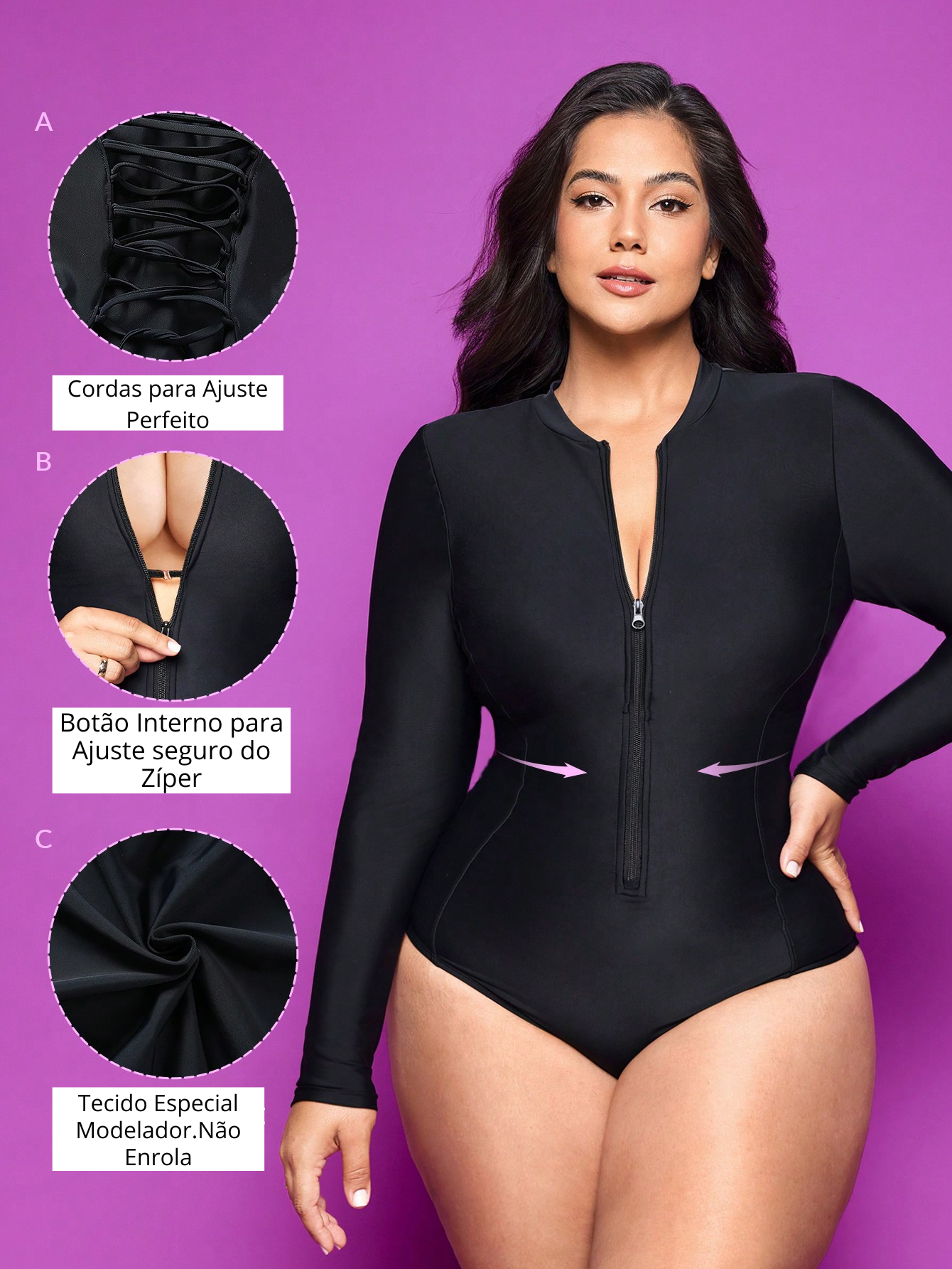 Body Modelador com Zíper e Amarração nas Costas – Esculpe e Domina